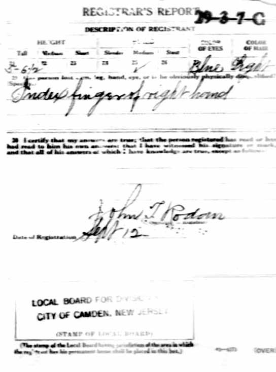 World War I Draft Registration Card, George C. Saunders, back