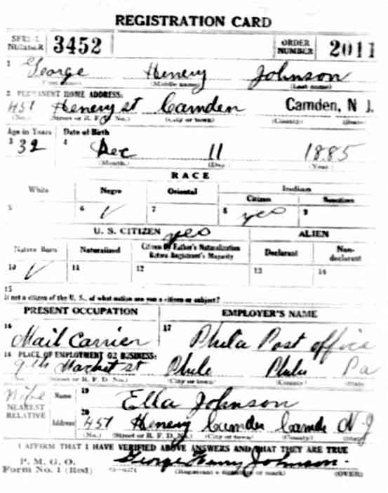 World War I Draft Card for George Henry Johnson Jr. — front