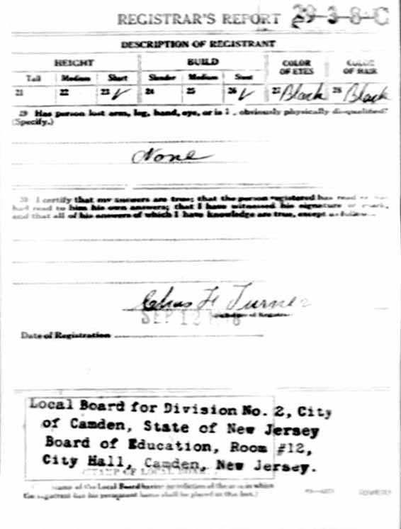 World War I Draft Card for George Henry Johnson Jr. — back