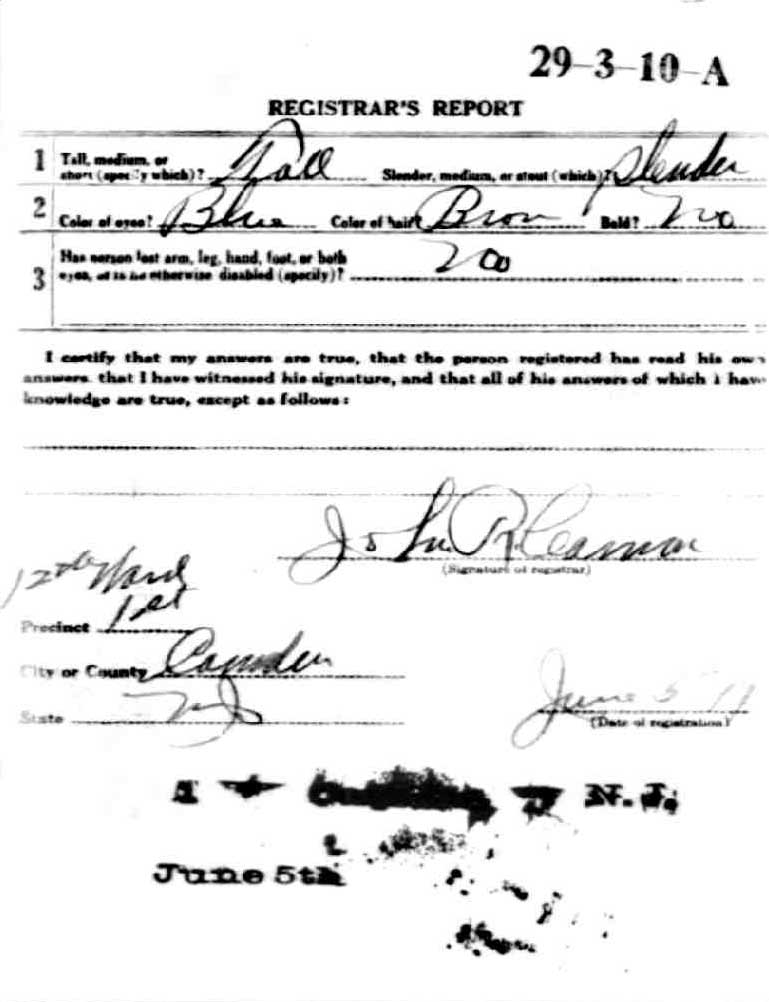 World War I Draft Registration Card — George McClenon Townsend, rear
