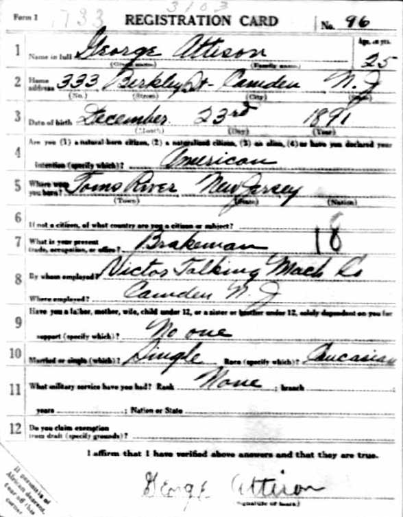 World War I Draft Card (front)