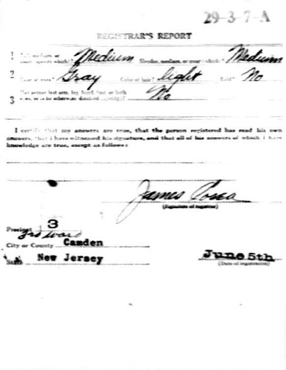 World War I Draft Card (back)