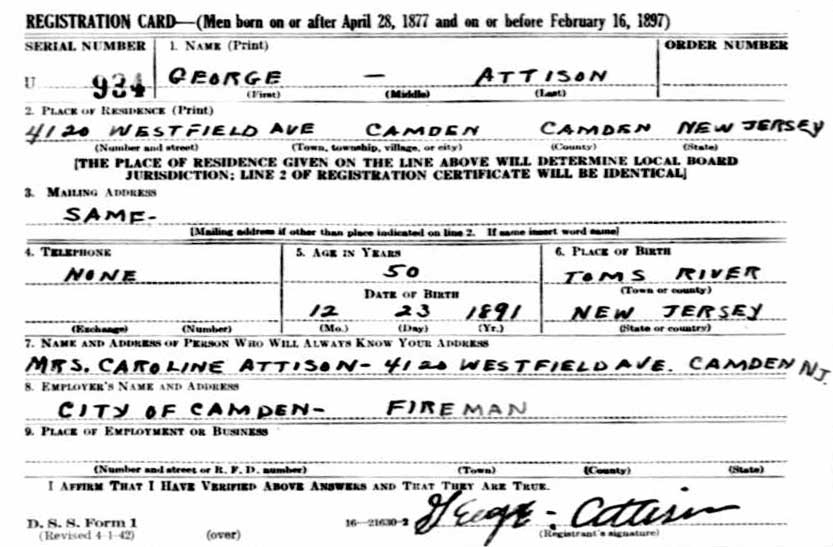 World War II Draft Card — George W. Attison