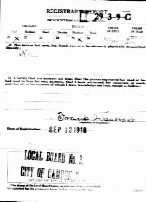 World War I draft registration card for George Weber, back