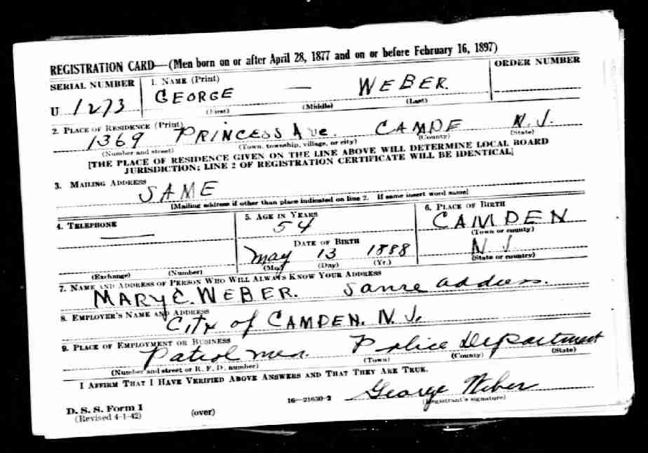 World War II draft registration card for George Weber