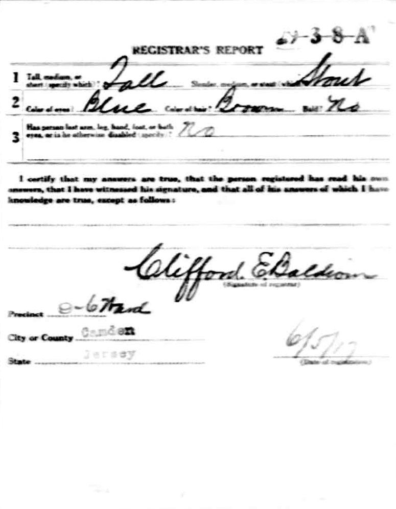 George W. Frost World War I draft card, back