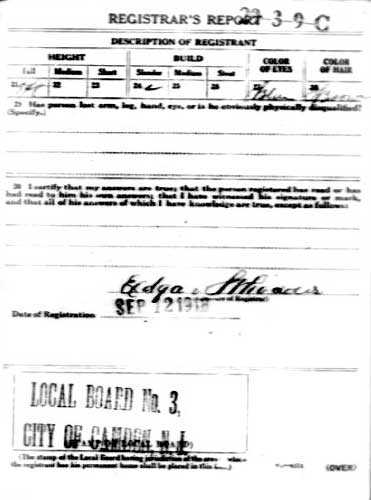 World War I Draft Card, back