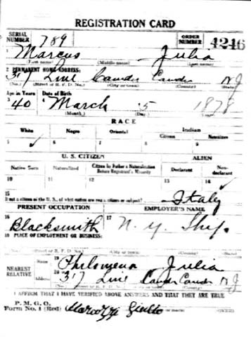 Guilio Marcozzi World War I Draft Card (front)
