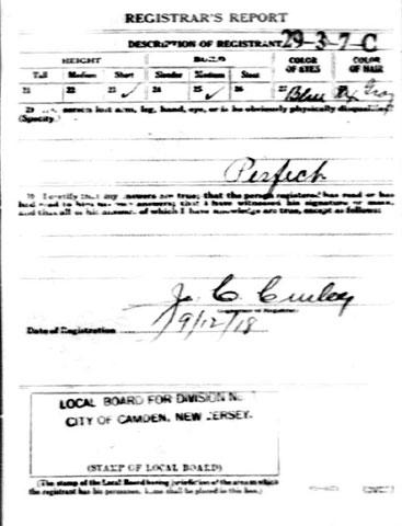 Guilio Marcozzi World War I Draft Card (back)