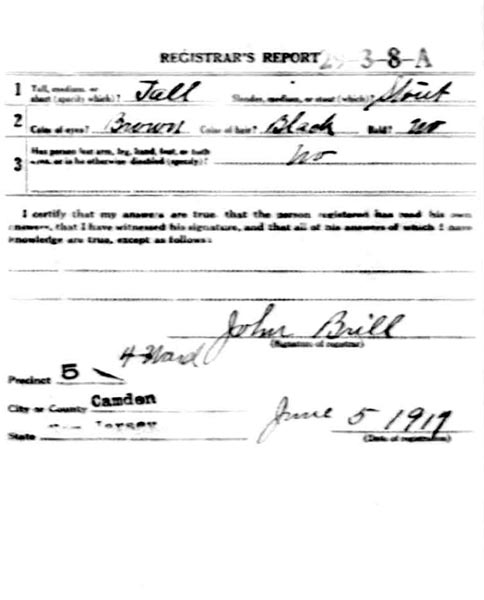 Gus Gondolf Sr. World War I Draft Card — back