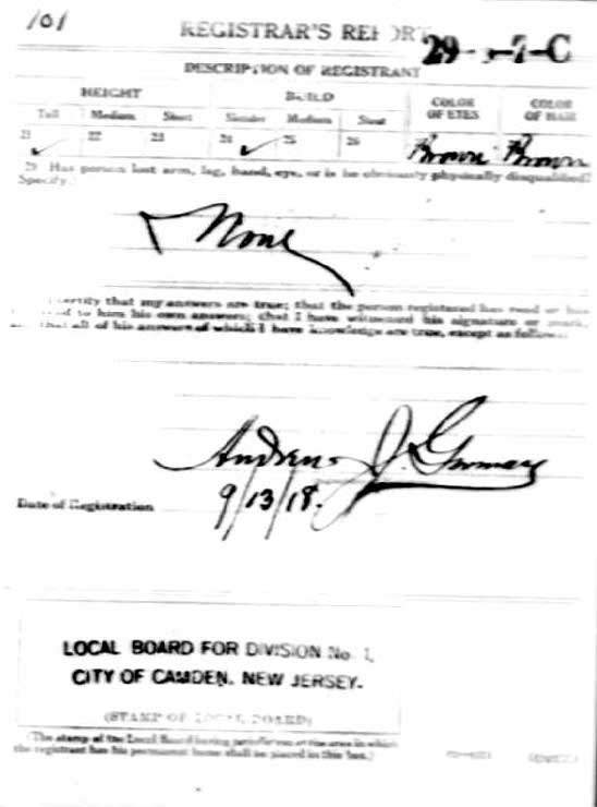 WWI Draft Registration Card for Harrison Bailey Pike, back