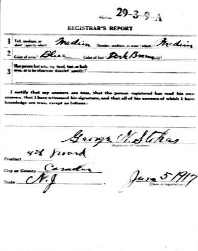 Harry A. Greenan World War I draft registration card, registrar's report