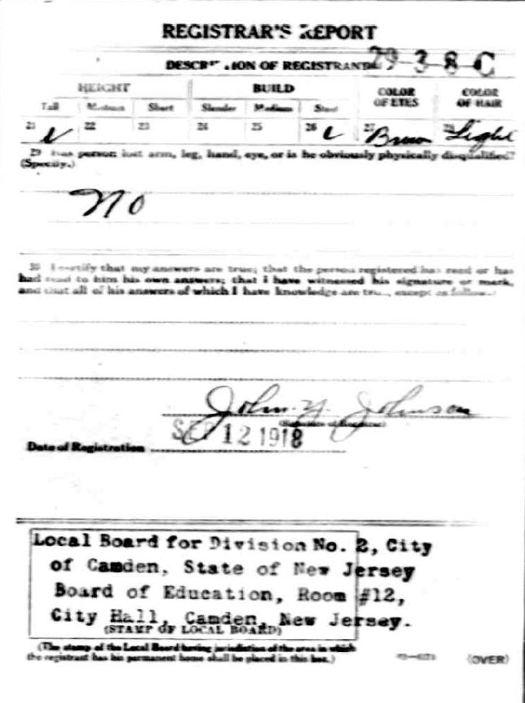 World War I Draft Registration Card for Harry Batchelder, back