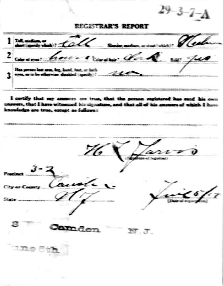 World War I Draft Registration Card for Harry B. Maxwell, back