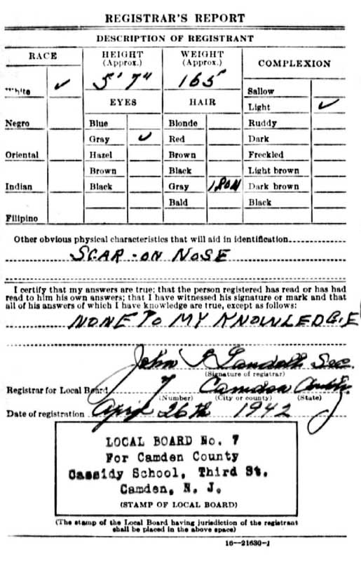 World War II Draft Registration Card for Harry B. Maxwell, back
