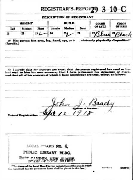 Harry Gill Newton World War I Draft Registration Card, back