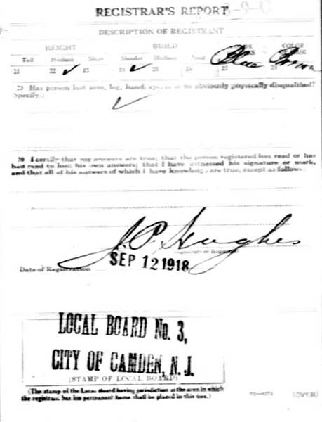 Harry M. Chambers World War I draft card, back