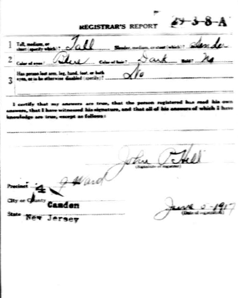Harry McKee Leigh World War I draft card, back