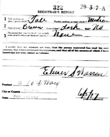 Henry Baumgartel World War I draft card, back