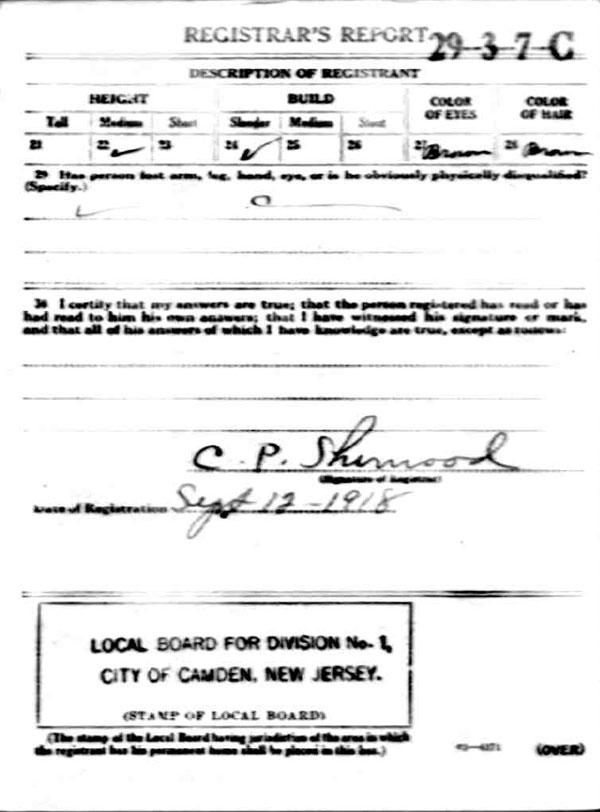 Henry Francis McConnell World War I draft card, back