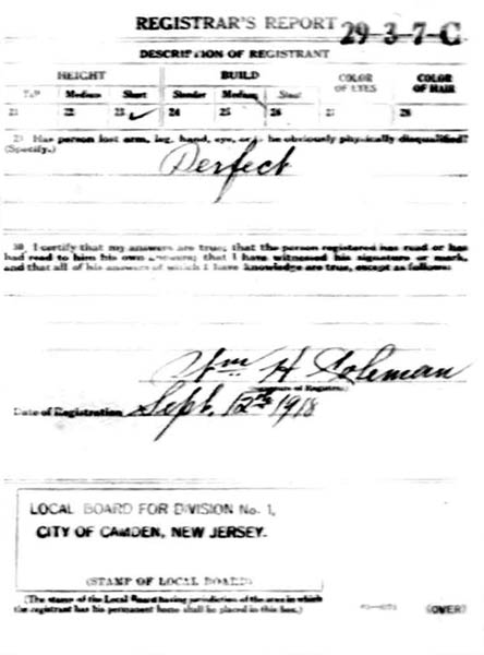 Henry J. Gerke World War I draft registration registrar's report