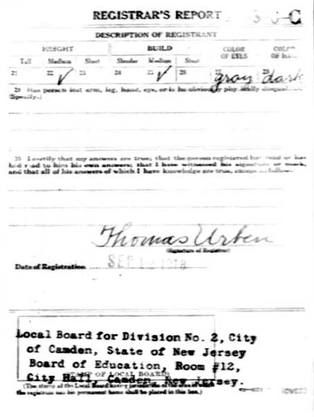 Herbert W. Baxter Sr. World War I draft card, back