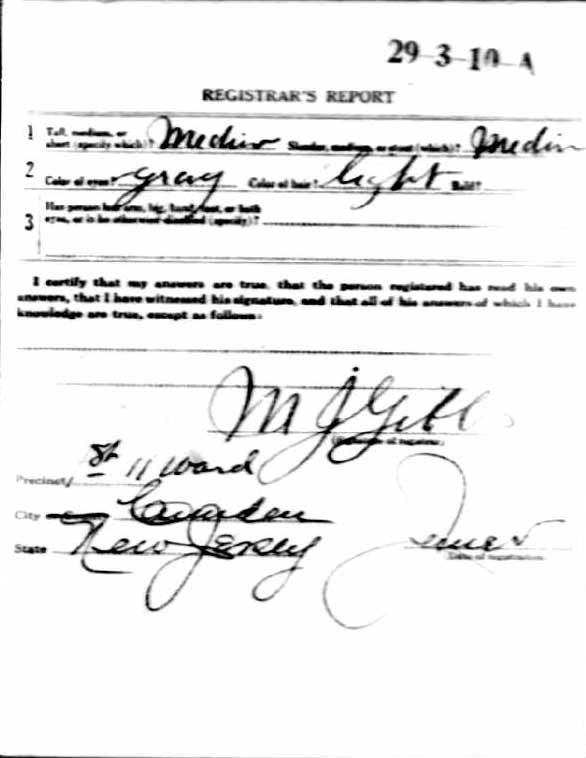 WWI Draft Registration Card for Herman A. Dreas, reverse — Registrar’s Report