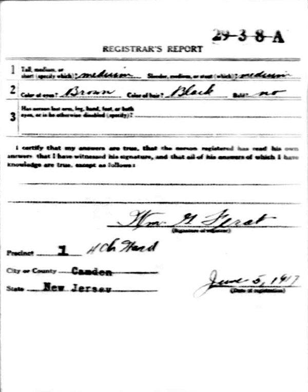 Herman Z. Cutler WWI Draft Registration Card, back
