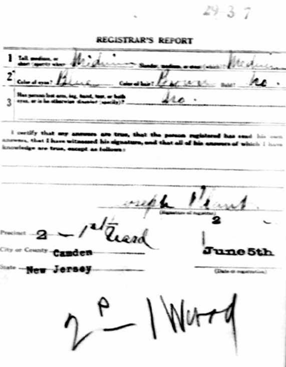Howard F. Harrington World War I draft card, back
