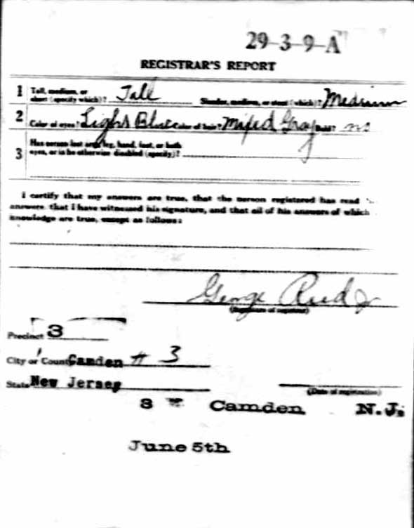 World War I draft registration card for James McTaggart, 1917, reverse