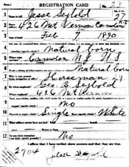 WWI Draft Registration Card for Jesse Seybold, registered June 5, 1917