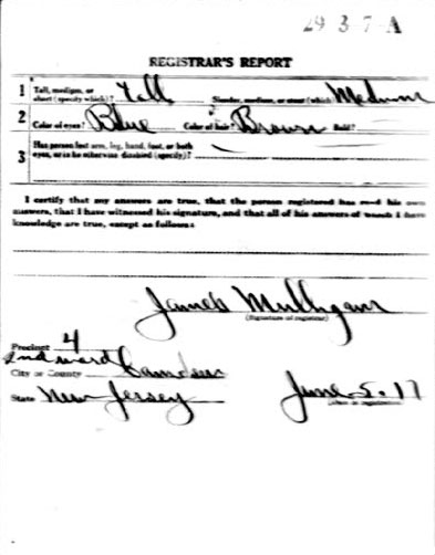 John A. Mulligan — World War I draft card back