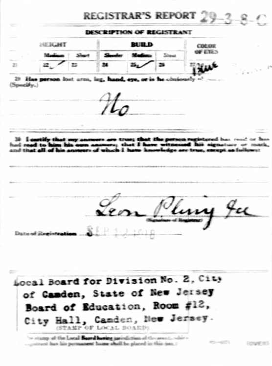 World War I Draft Registration Card for John Albert Stockton Hunt, reverse
