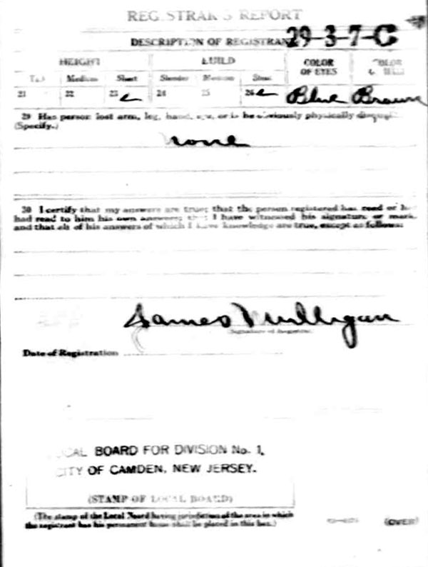 World War I draft registration card for John B. Prucella, reverse