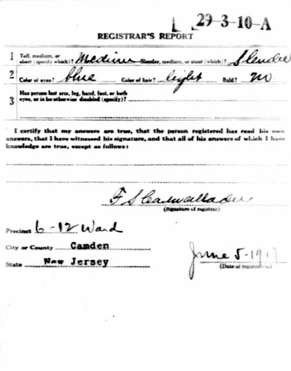 John H. Mohrfeld Jr. World War I draft registration card, side 2