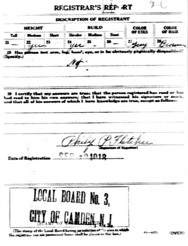 John Jaskolski WW1 Draft Card (back)