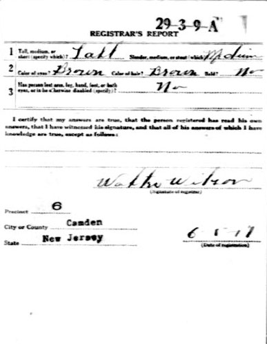 World War I Draft Card for John Kowalczyk — back