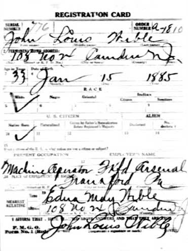 World War I Draft Registration Card for John Louis Wible, 1918