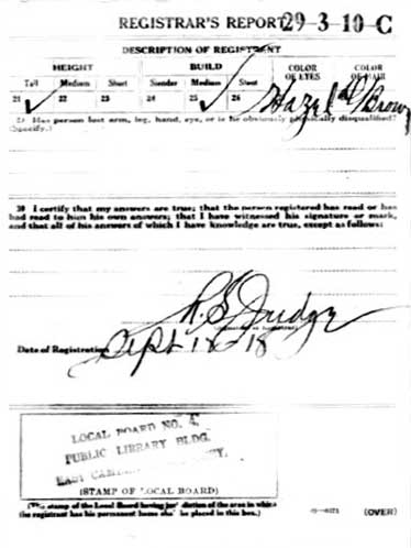 World War I Draft Registration Card for John Louis Wible, 1918 — Registrar's Report