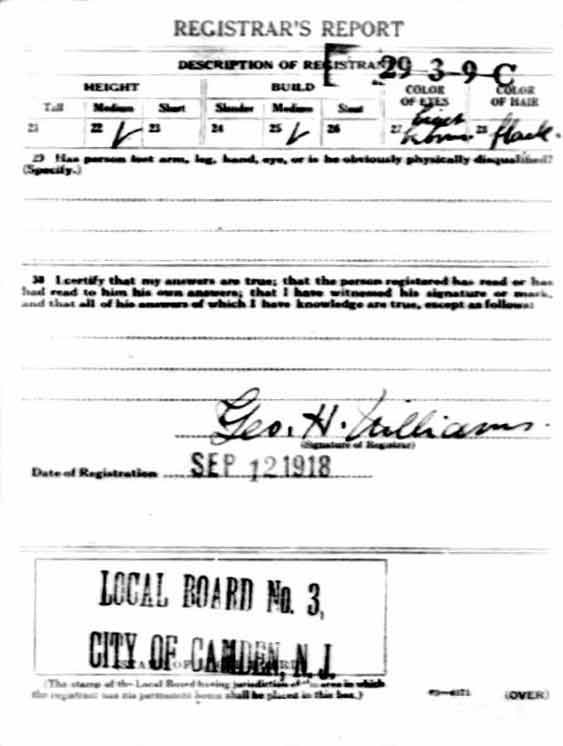 John T. Garrity World War I Draft Card, back