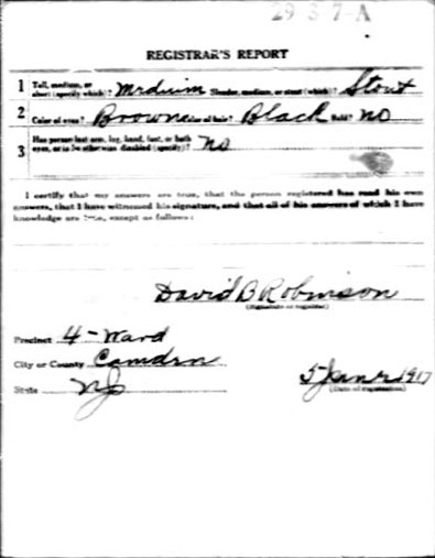 World War I draft card for John Wissinger, back