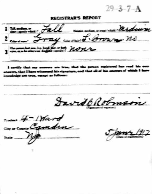 World War I Draft Registration Card for John W. Plum — back
