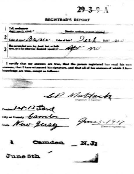 World War 1 Draft Registration Card for John Zawojski, Registrar's Report