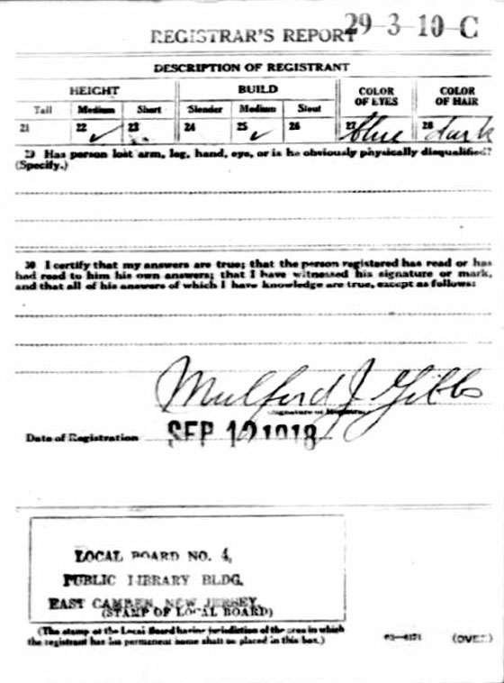 World War I Draft Registration Card — Joseph Oscar Till, Registrar's Report