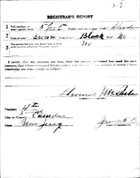 Joseph Abarno WWI draft card — back