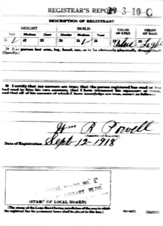 World War I Draft Registration Card for Joseph Aiken Baxter (back), September 12, 1918
