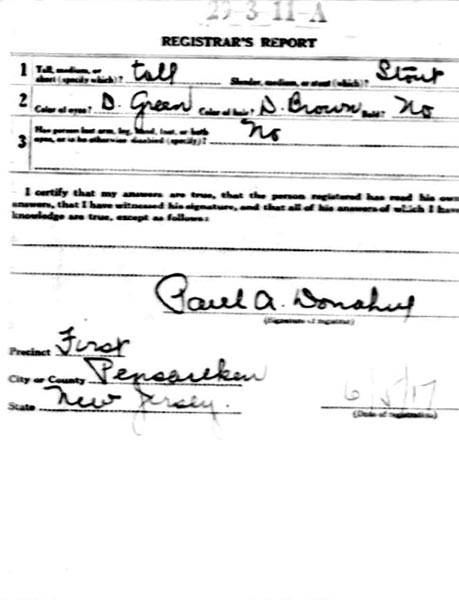 World War I Draft Registration Card for John Walter Bradley Trappe, 1917 — Registrar's Report