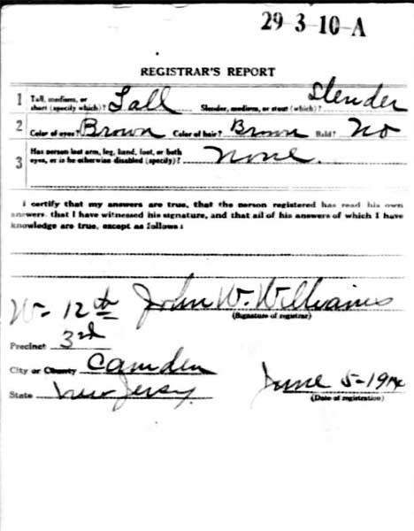 Laurence W. Newton WWI draft card, back