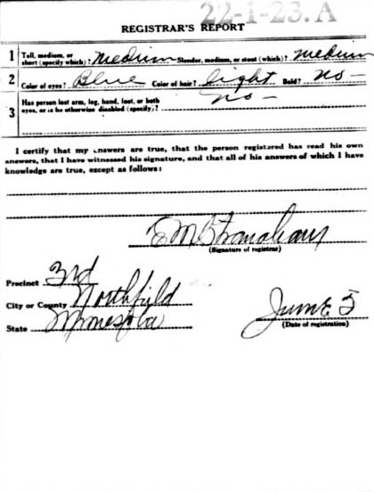Leon N. Neulen WWI draft card back