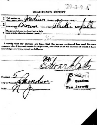 World War I Draft Registration Card — Registrar's Report — Leroy Hatchett